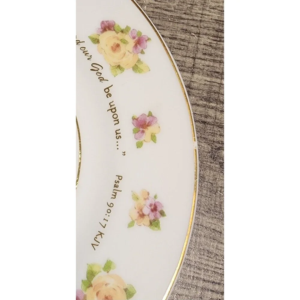 DaySpring Teacup Saucer KJV Psalm 90:17 Bible Verse Christian Scripture Vintage